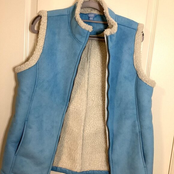 Denver Hayes Jackets & Blazers - Denver Hayes Women's Blue Faux Suede Vest Sleeveless Size M Sherpa Lined